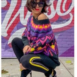 ZARA BLOGGER FAVE OVERSIZED VISCOE 80S COLORBLOCK GEOMETRIC GRANDPA SWEATER